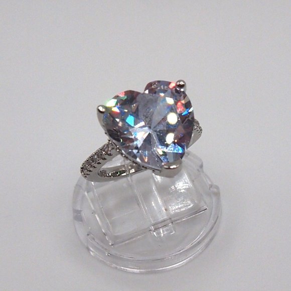Stunning Large 5.00ctw Cubic Zirconia Heart Ring Solid 925 Sterling Silver - Picture 6 of 12